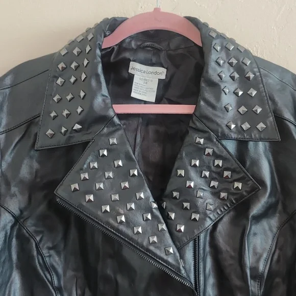 Jessica London Black Studded Leather Jacket Woman's Size 24 - Picture 2 of 9